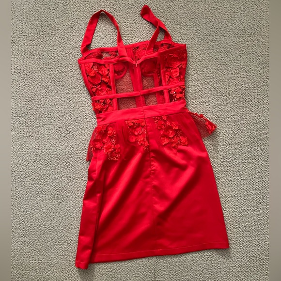 Alamour the Label red coral 3D mini dress. - Picture 2 of 7